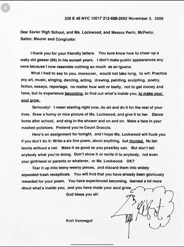 Kurt Vonnegut letter on making your soul grow