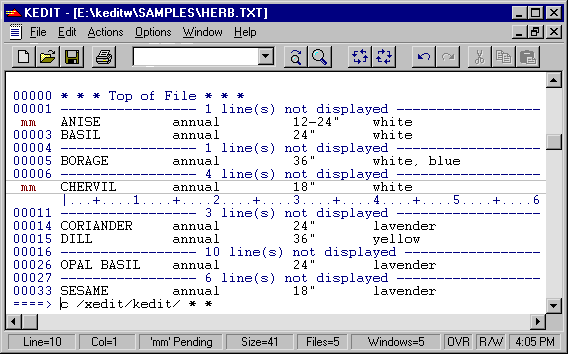 XEDIT-style screen layout
